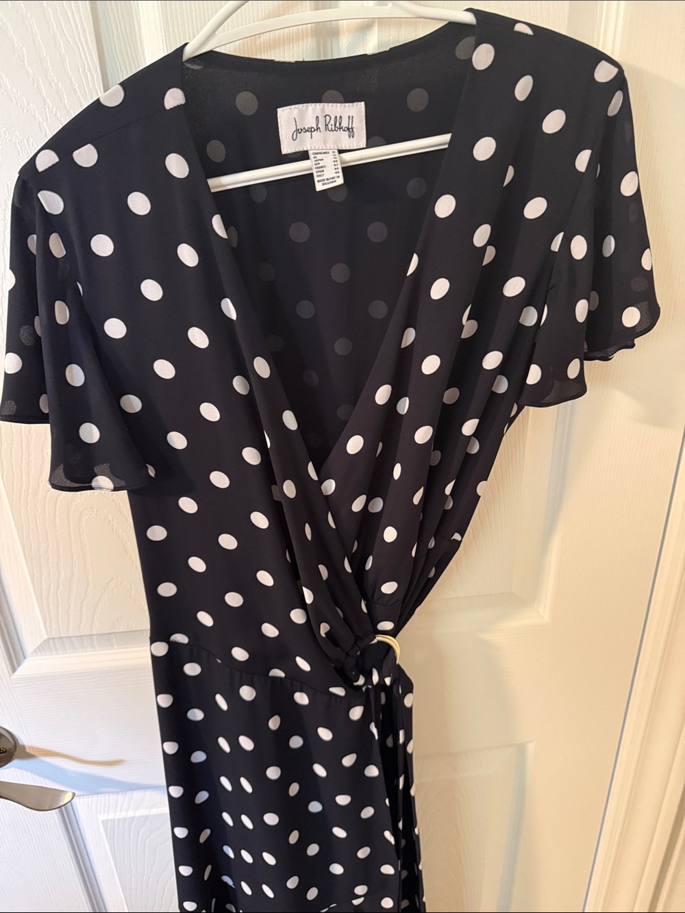 Joseph Ribkoff Black and White Polka Dot Wrap-Style Dress
